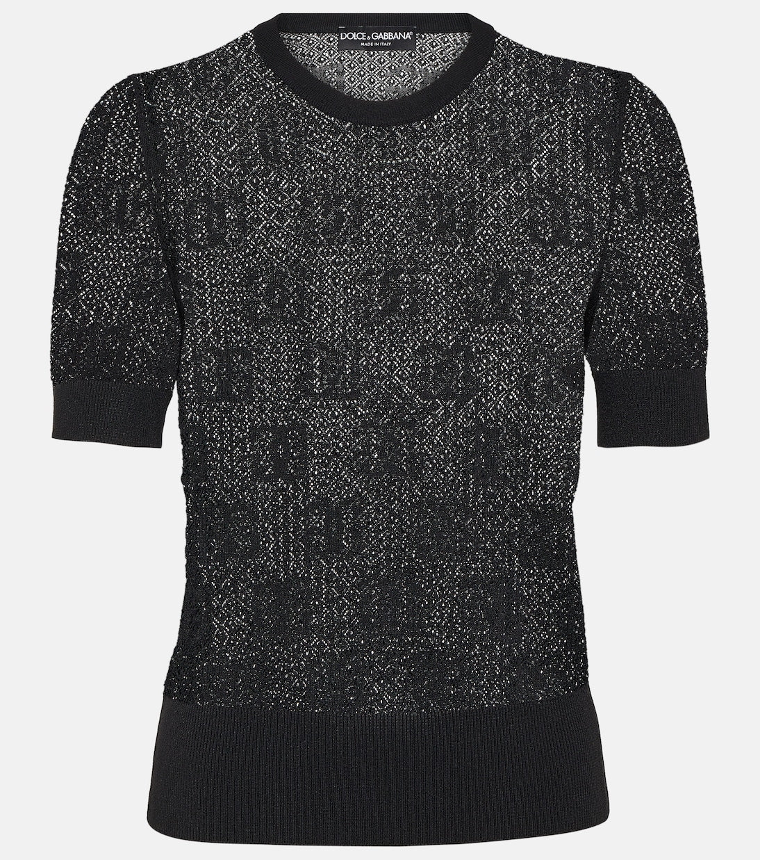 Jacquard sweater with lace embroidery and Dolce&Gabbana logo, black