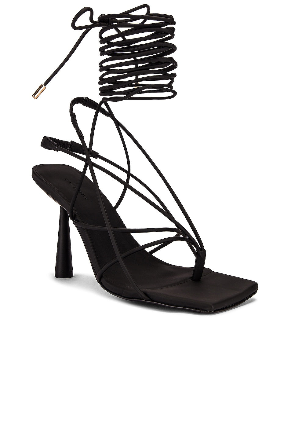 Gia Borghini X RHW Tall Lace Up Sandals, Black Matte