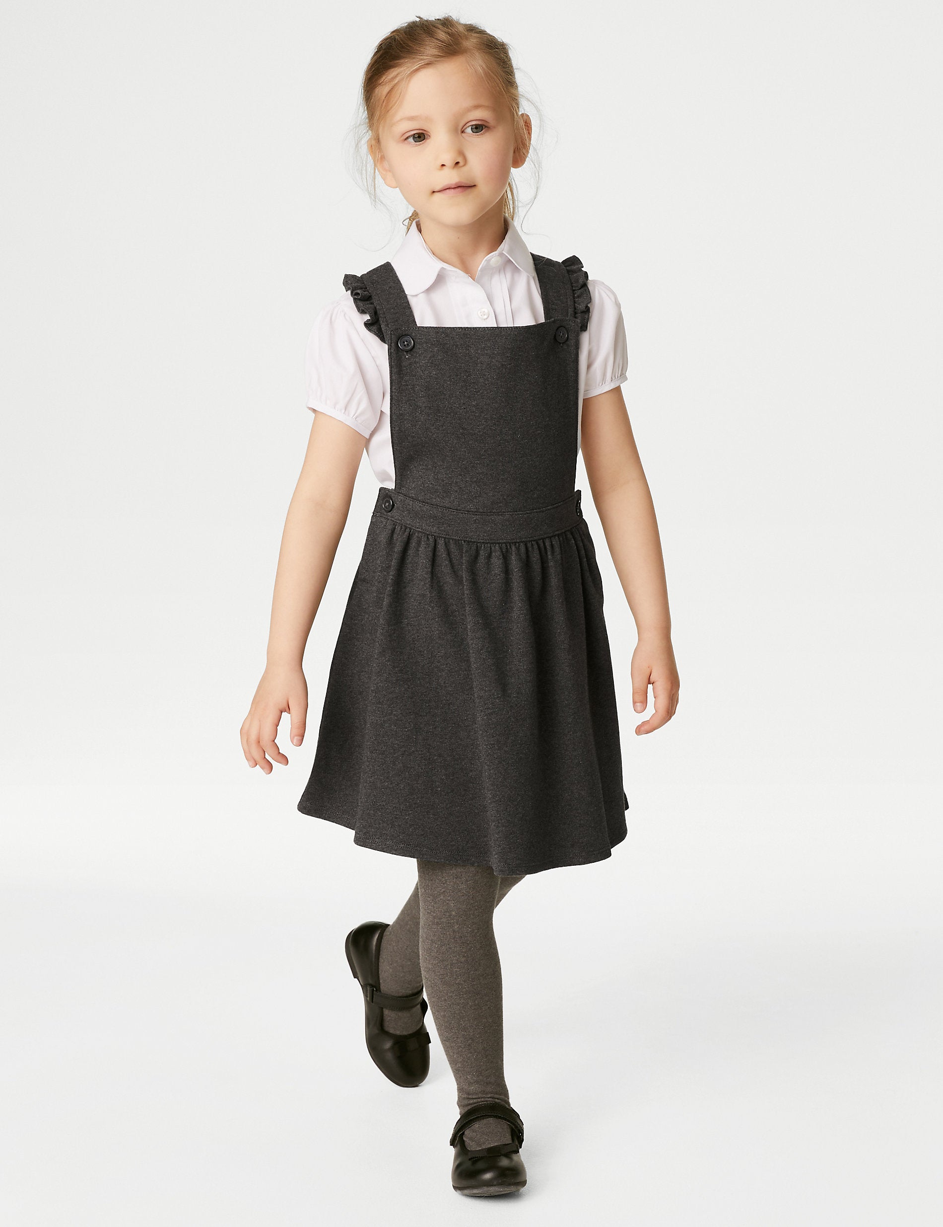 School sundress in jersey with ruffles for girls (2-12 years) Marks & Spencer, gray