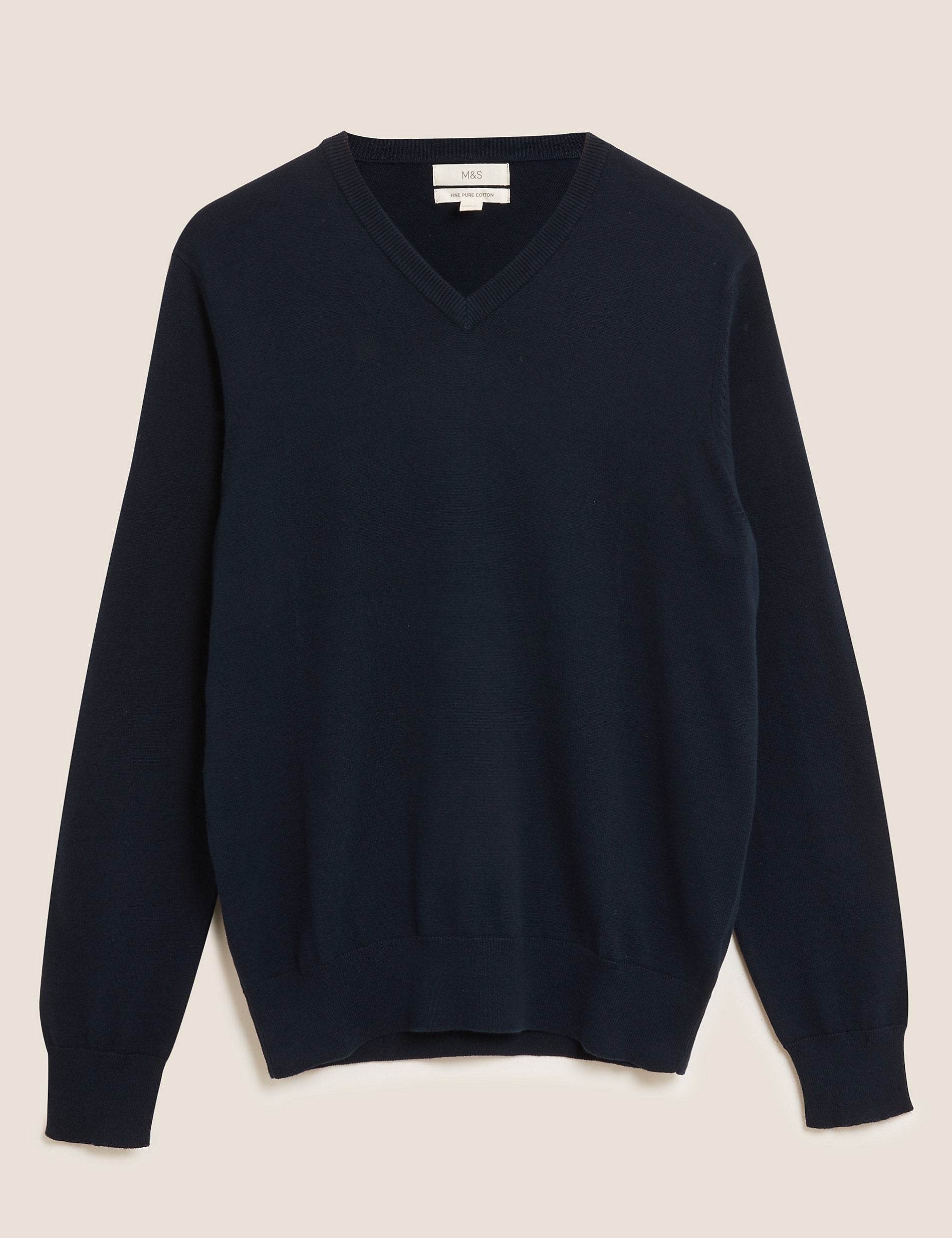 Marks & Spencer Pure Cotton V Neck Knitted Jumper, Navy