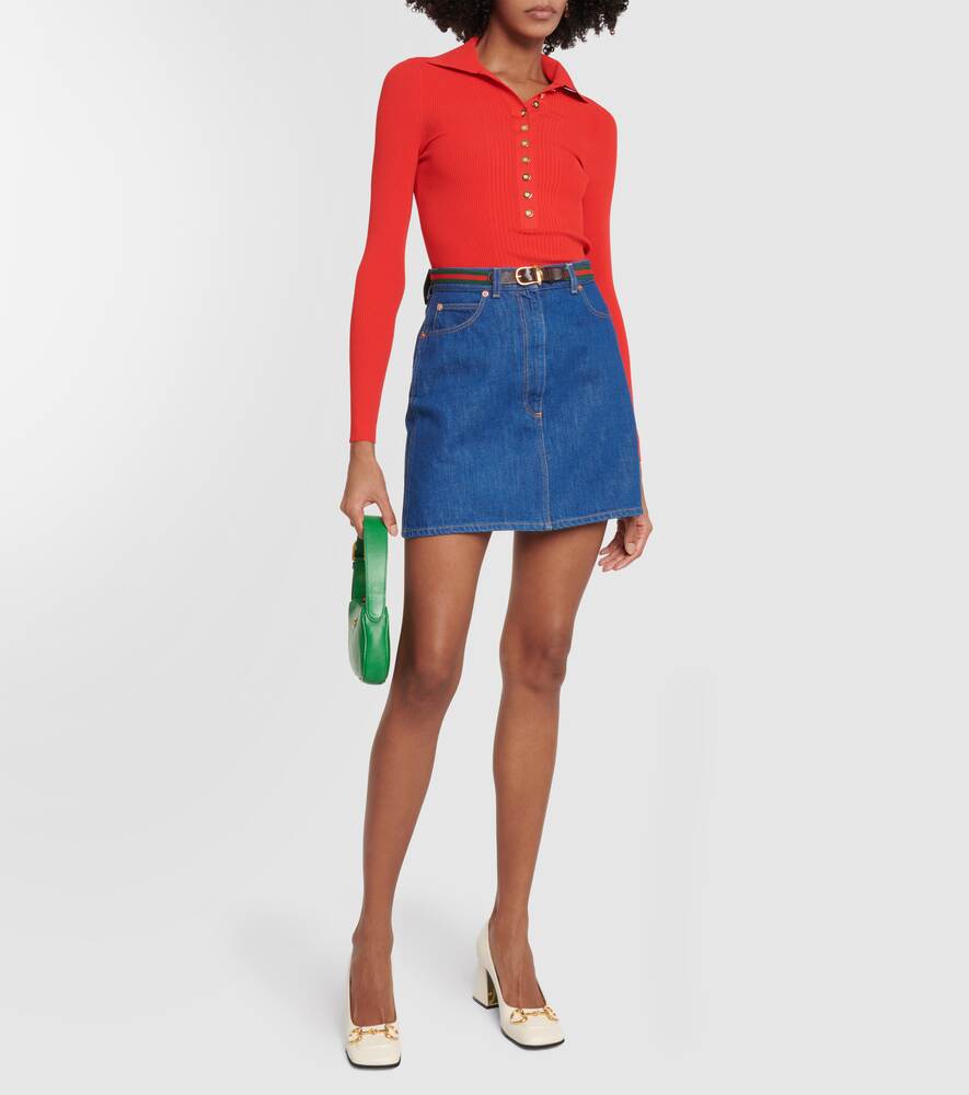 GUCCI Web Stripe Denim Miniskirt, Blue