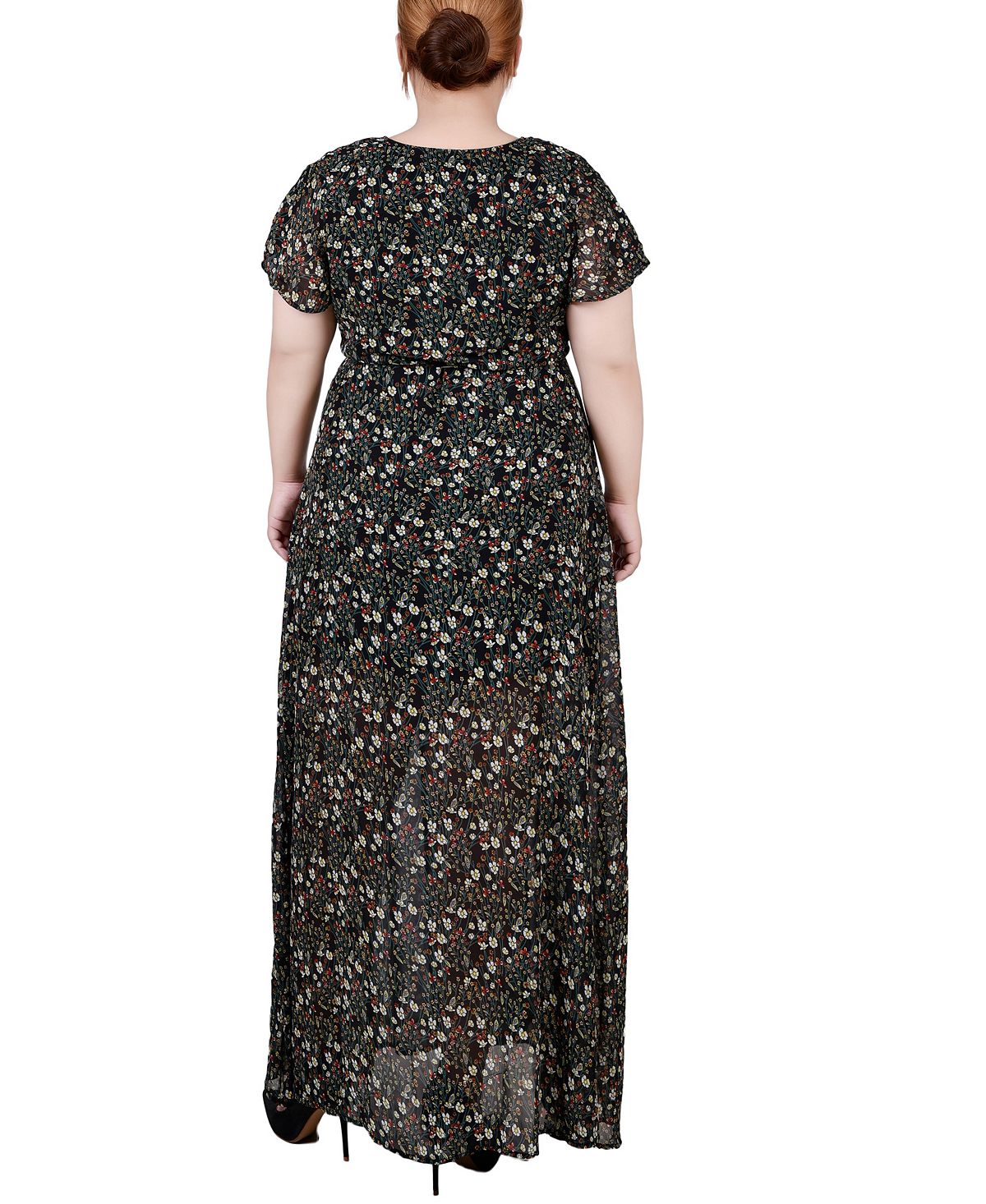 Plus Size Chiffon Short Sleeve Tie Wrap Maxi Dress NY Collection