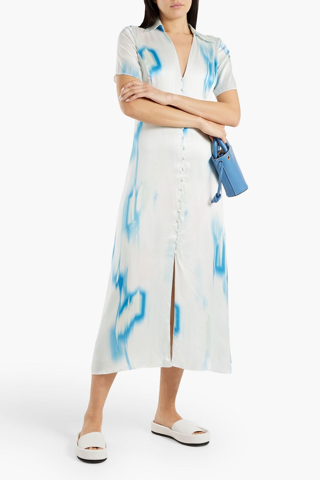 Balisa Tie Dye Washed Silk Midi Shirt Dress EQUIPMENT, Blue