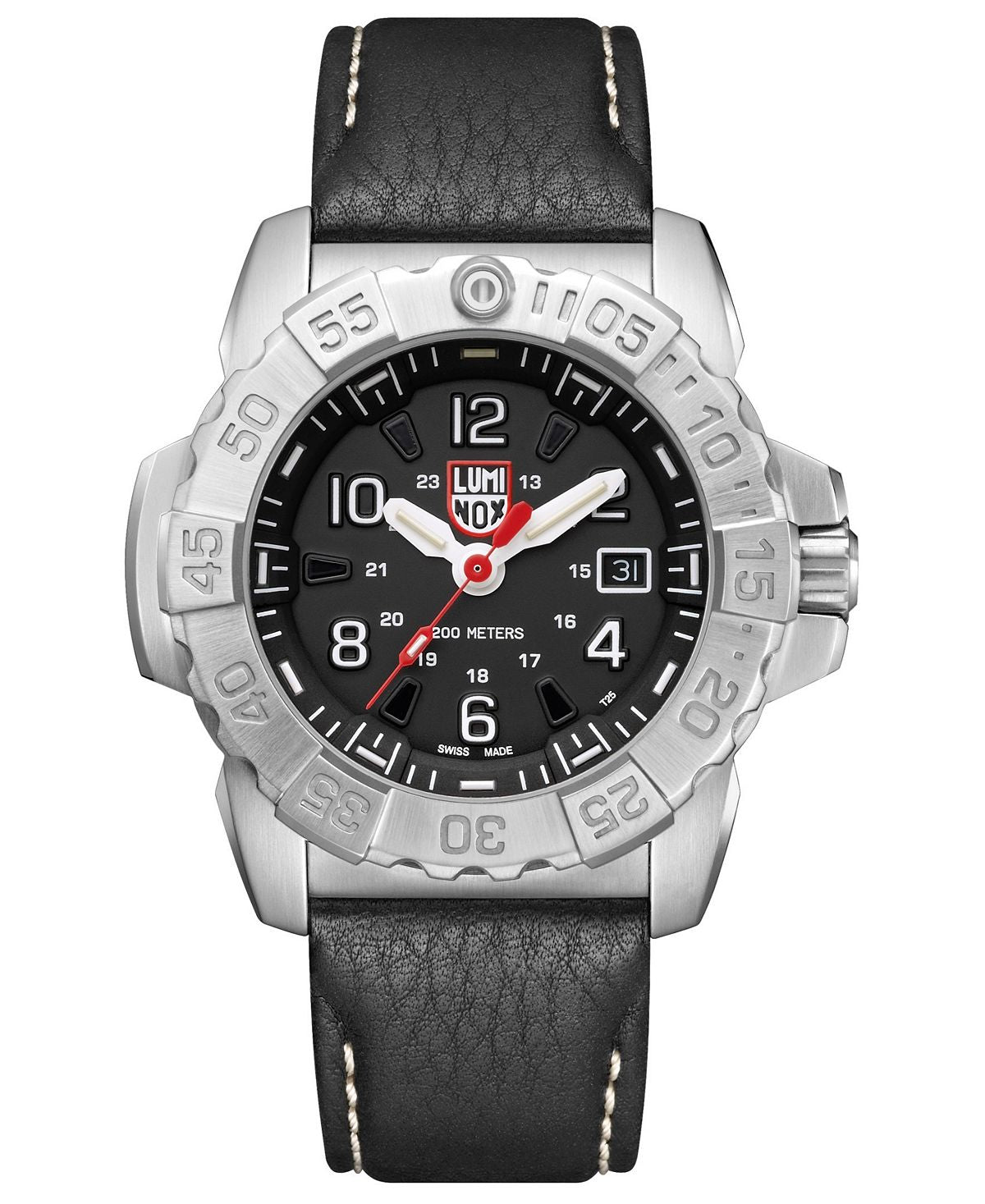 ساعة Navy Seal 3251 للرجال من الفولاذ المقاوم للصدأ مع حزام جلدي أسود من Luminox