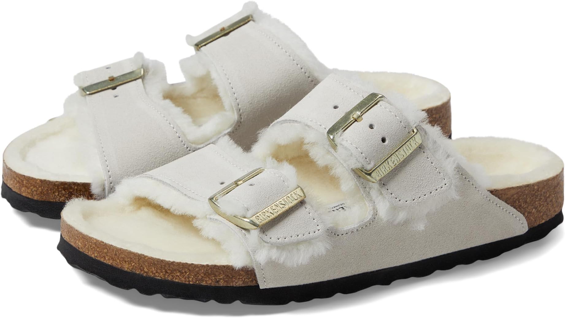 Arizona Shearling Flat Sandal - Suede Birkenstock in Antique White/Antique White