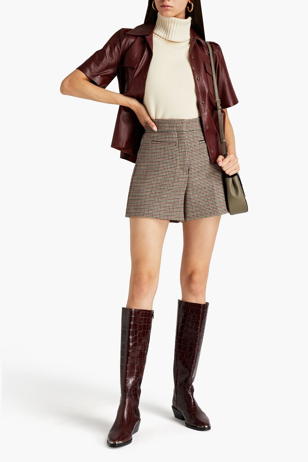 Tweed shorts with houndstooth pattern SANDRO, mushroom