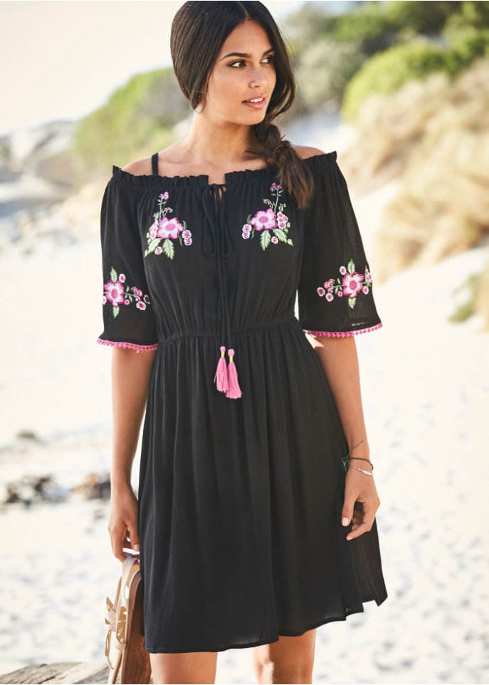 Bodyflirt Embroidered Off Shoulder Dress, Black