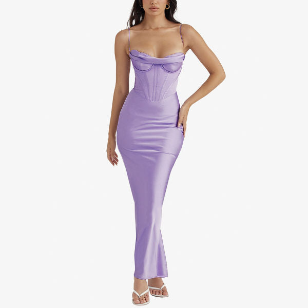 Satin maxi dress with corset Charmaine House Of Cb, lavender