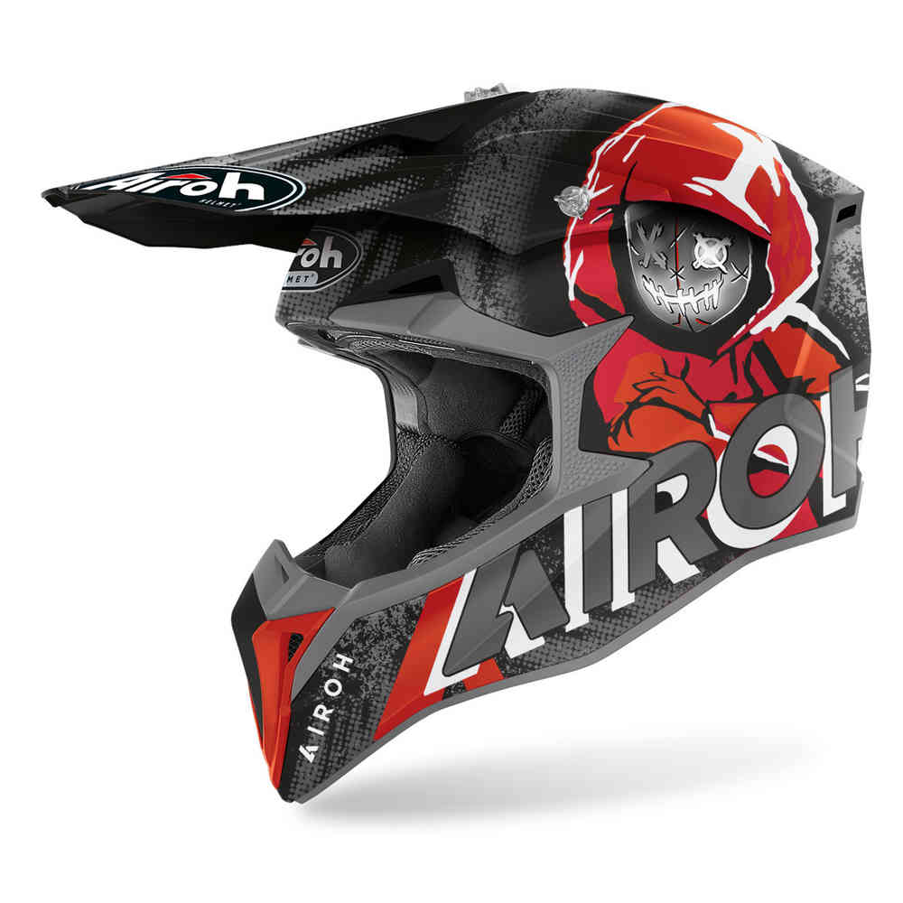 Wraap Alien Airoh Motocross Helmet, Matte Black/Red