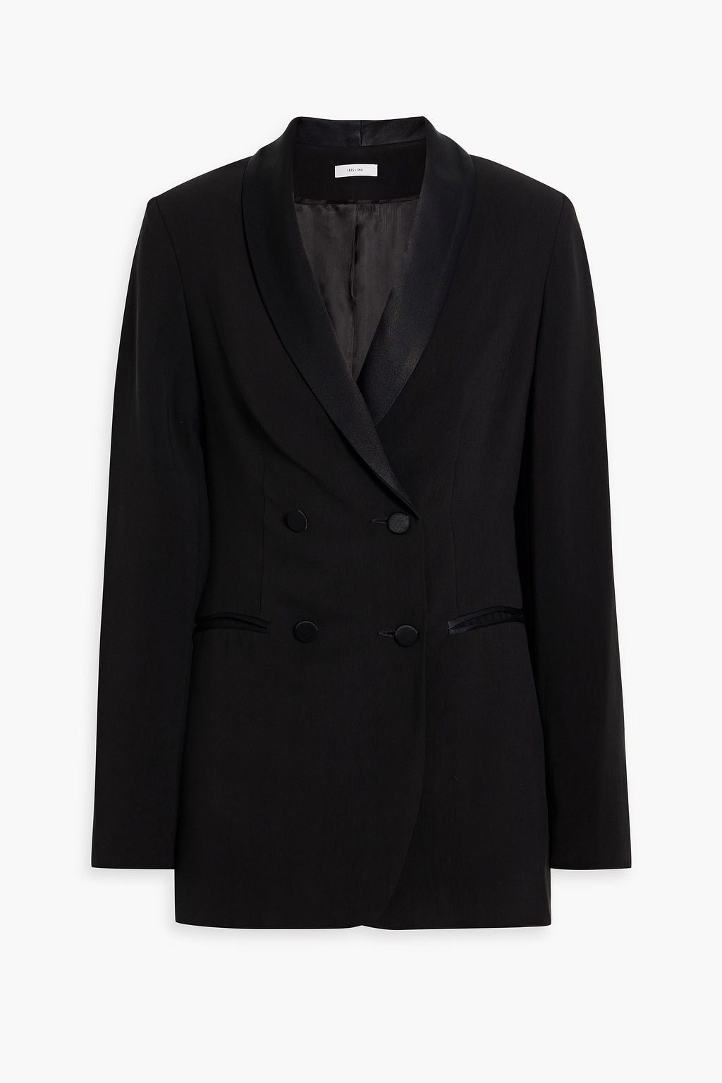 Jasmin Double Breasted Crepe Blazer with IRIS & INK Satin Trim, Black