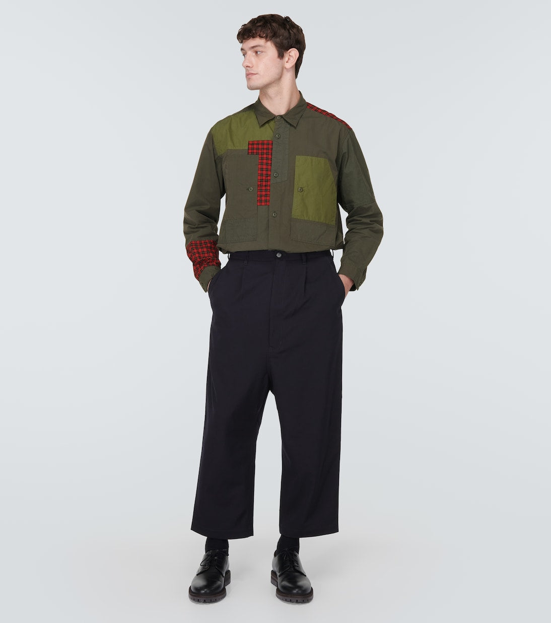 Comme Des Garçons Homme High Waist Cropped Wool Trousers, Blue