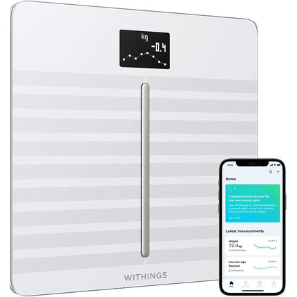 ميزان Withings Body Cardio الذكي مع واي فاي وتتبع تكوين الجسم ومعدل ضربات القلب، أبيض