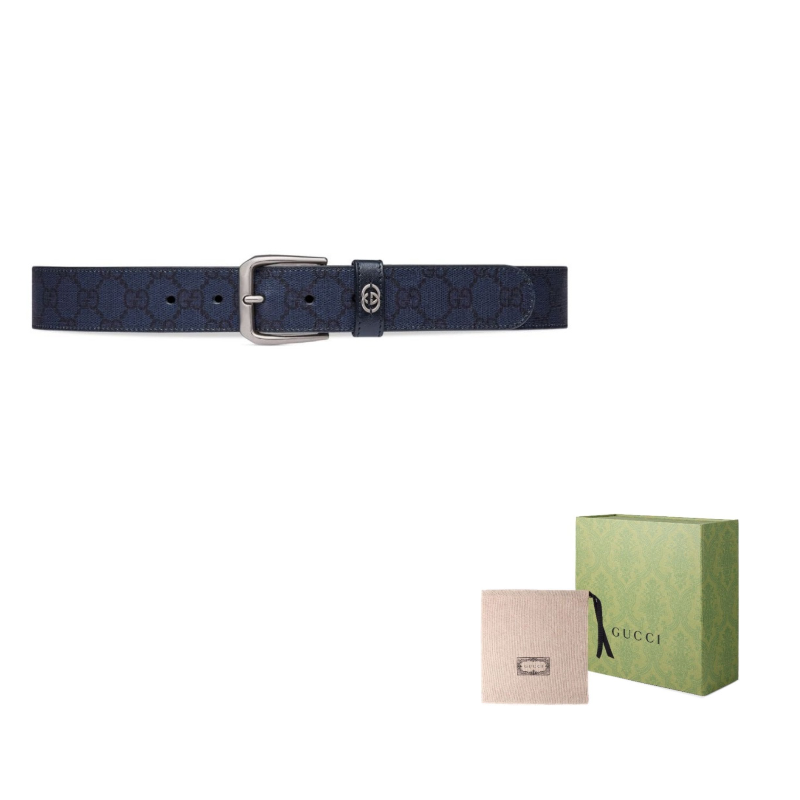 Gucci Interlocking G-plaque Leather Belt, Blue