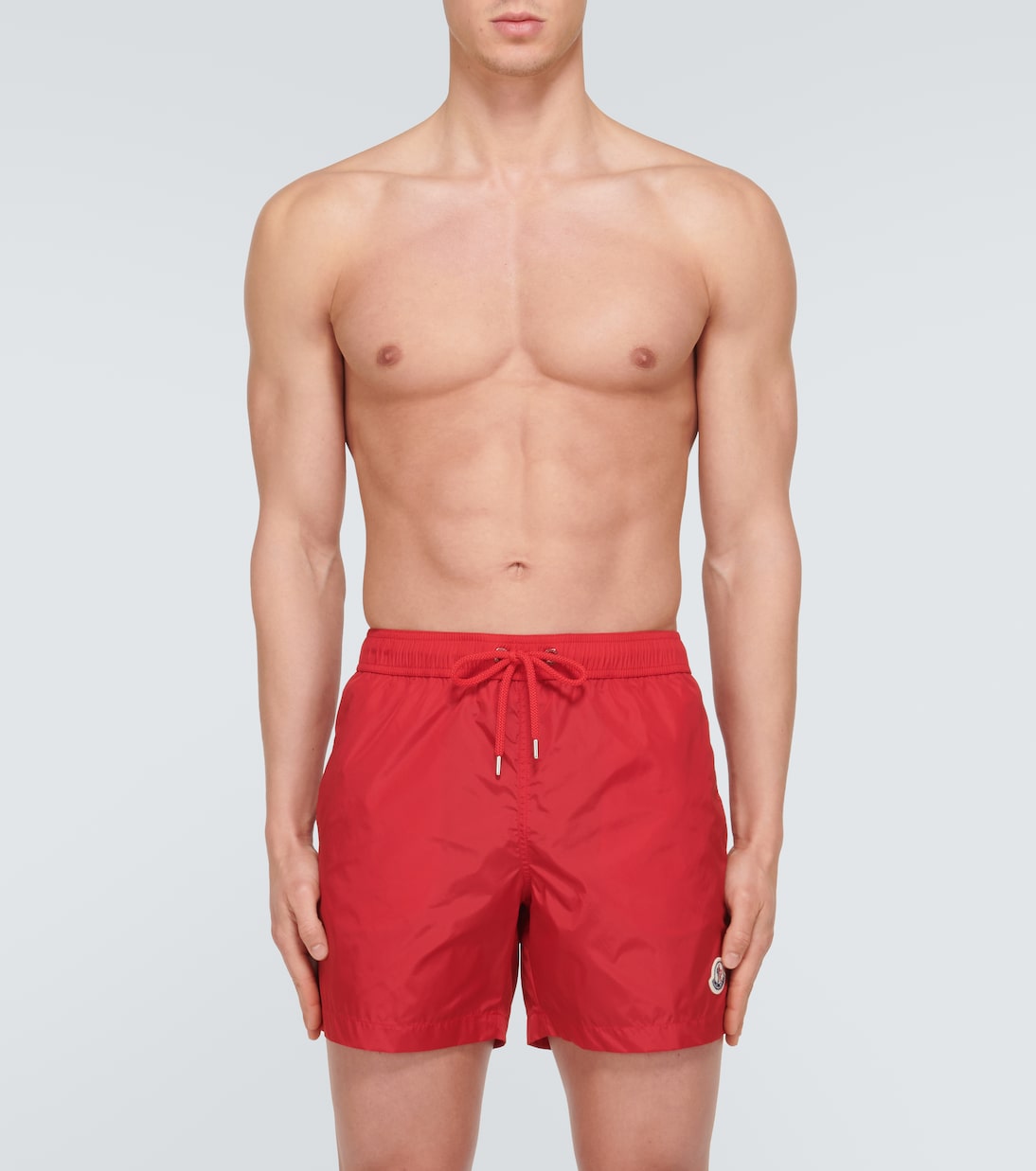 Moncler logo swim trunks, red