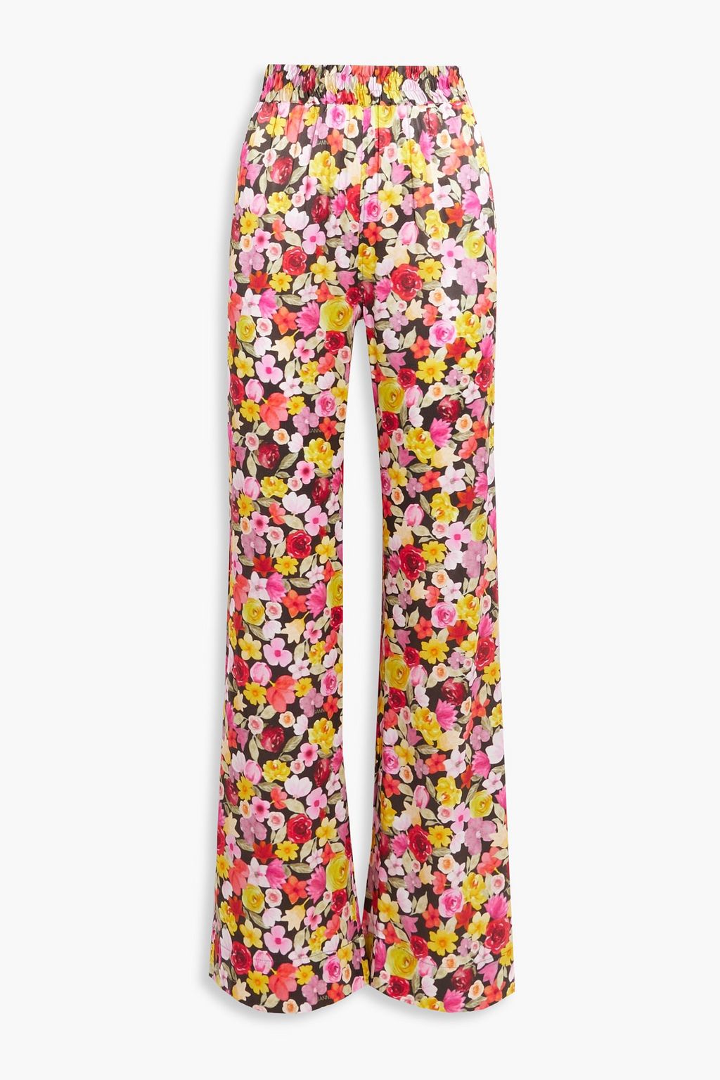 Organic satin pajama pants with floral print GANNI, pink