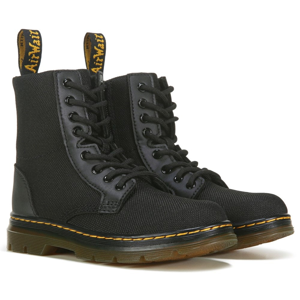 حذاء أطفال برباط على شكل صدفة للأطفال الصغار/الكبار من Dr . Martens باللون الأسود