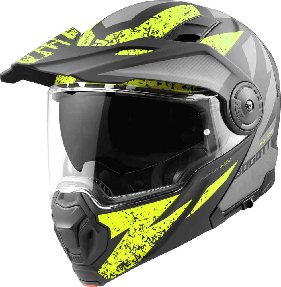 FG-102 Safari Fiberglass Enduro/Flip Up Helmet Bogotto matte black/gray/yellow