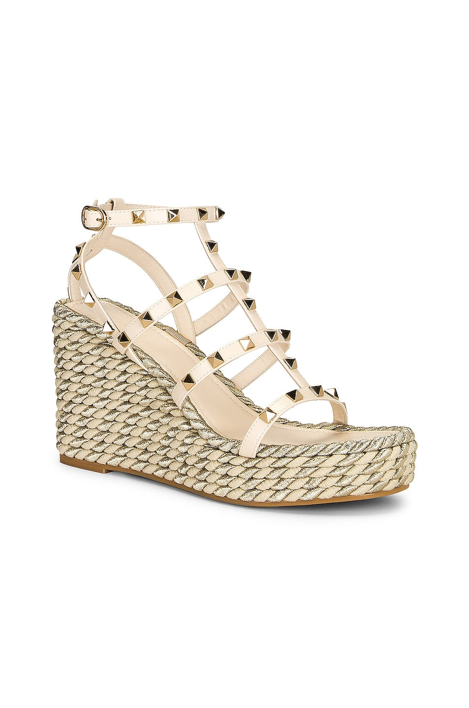 Valentino Garavani Rockstud Torchon Wedges Espadrilles, Light Ivory