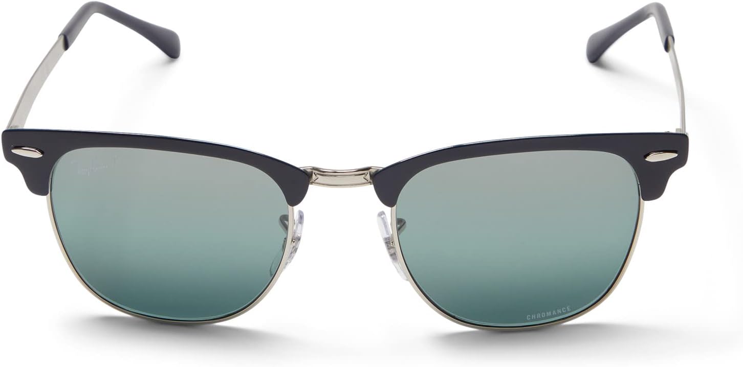 Sunglasses 51 mm 0RB3716 Clubmaster Metal Ray-Ban, Silver Blue/Dark Blue Mirrored Polarized