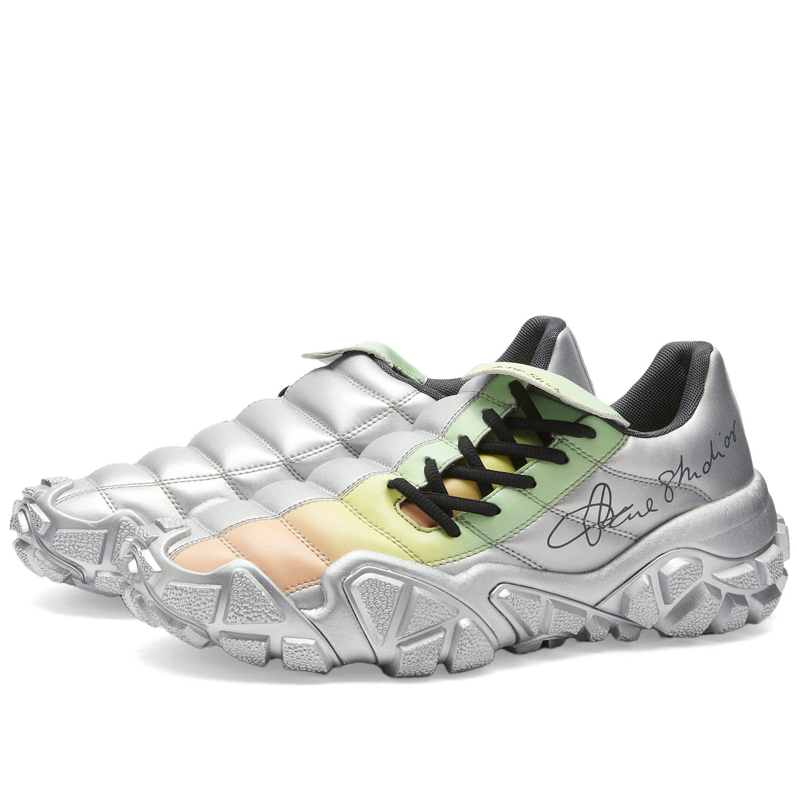 Acne Studios Bolzter Football Sneakers, Gray & Green