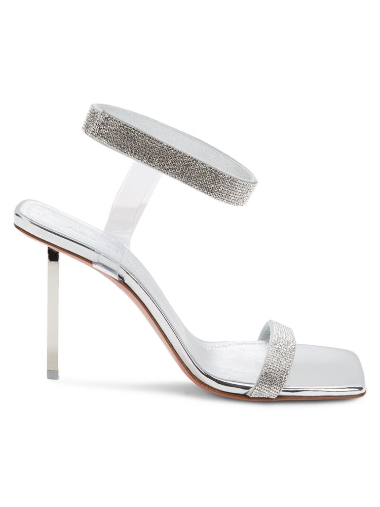 Amina Muaddi Rih Ankle Strap Sandals, Silver