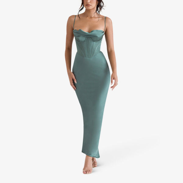 Satin maxi dress with corset Charmaine House Of Cb, pine