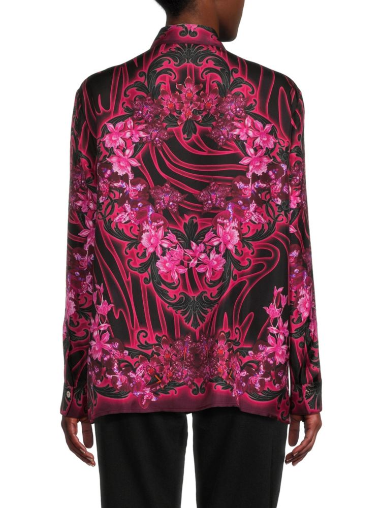 Versace Floral Silk Shirt in Black Tropical