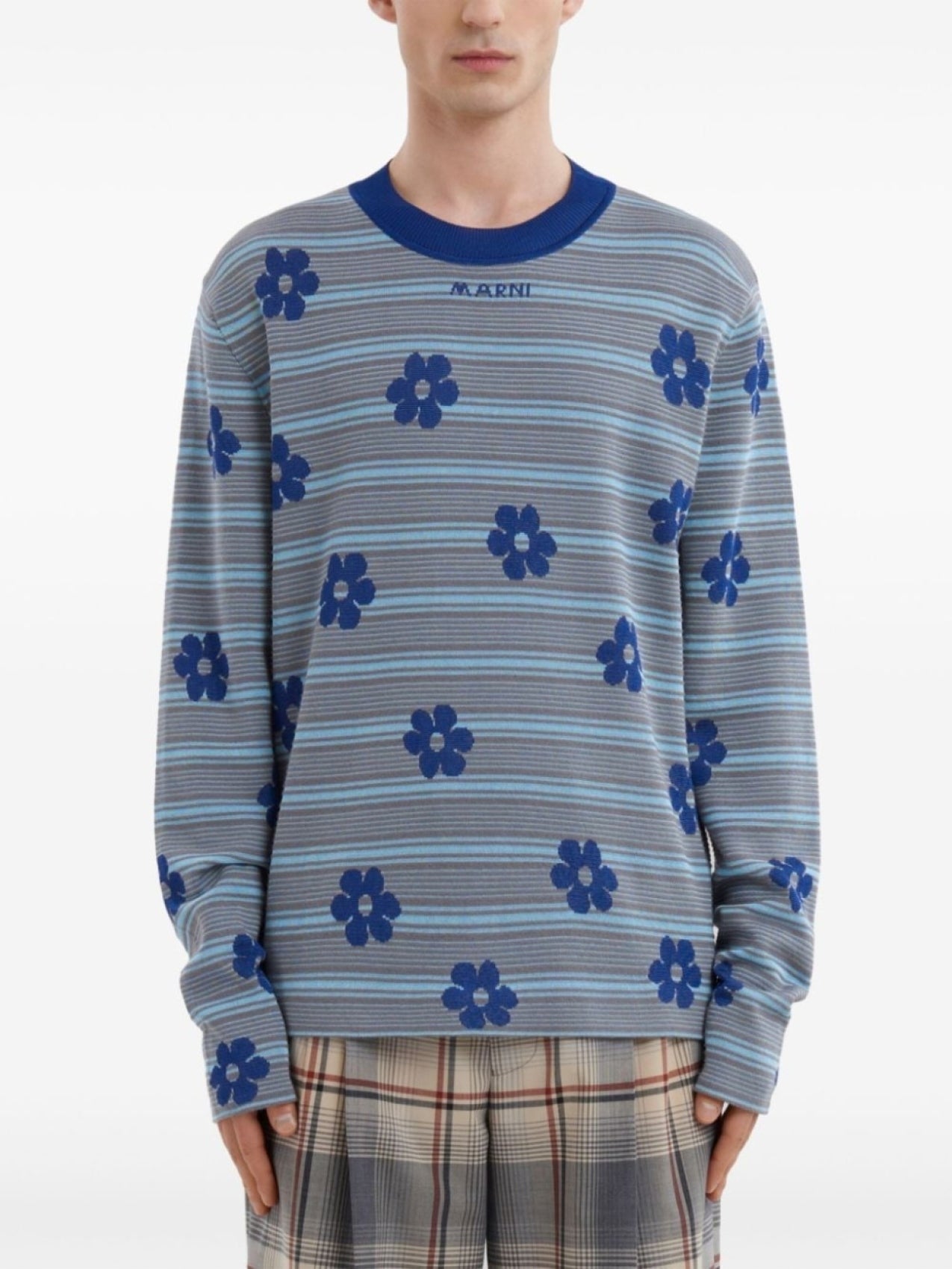 Marni Striped Intarsia Logo Top Blue