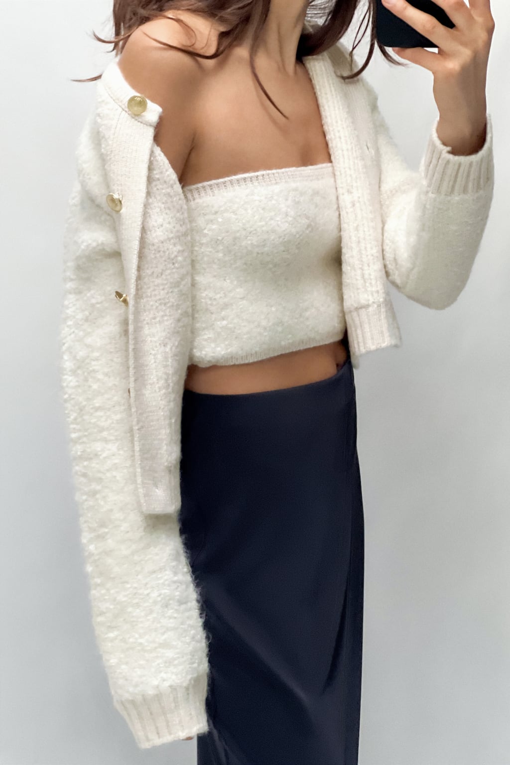 Boucle knit bandeau top ZARA, ecru