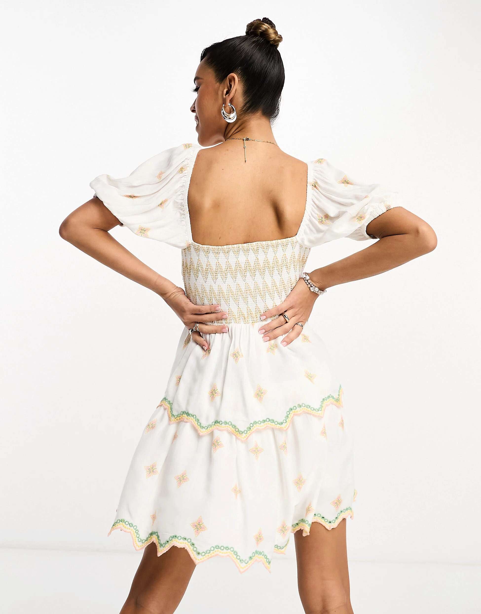 River Island Embroidered White Beach Mini Dress