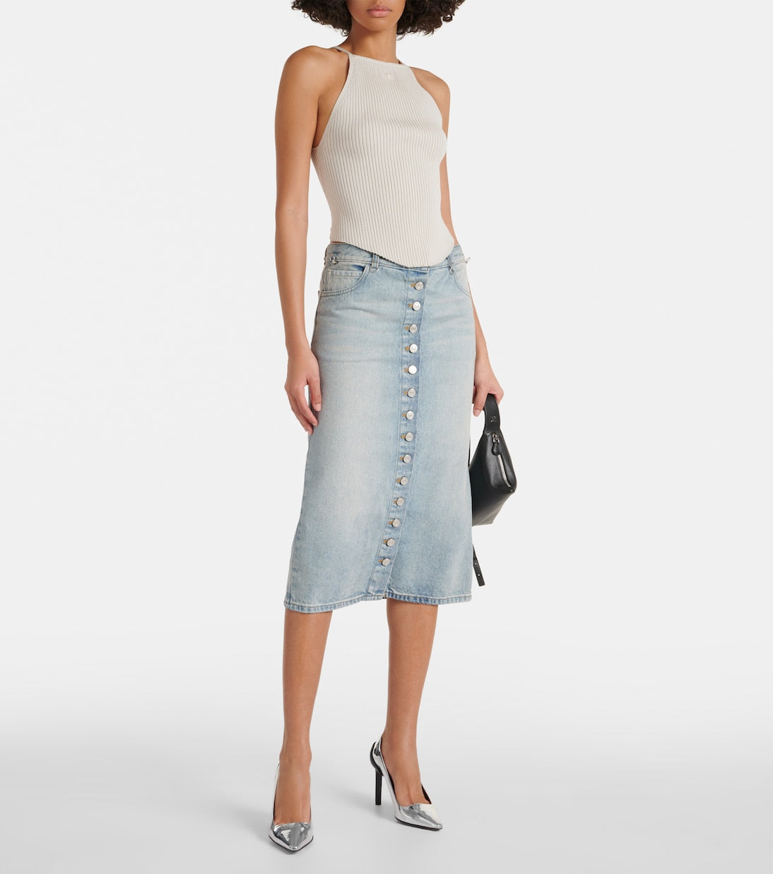 Multiflex Courrèges midi denim skirt, blue