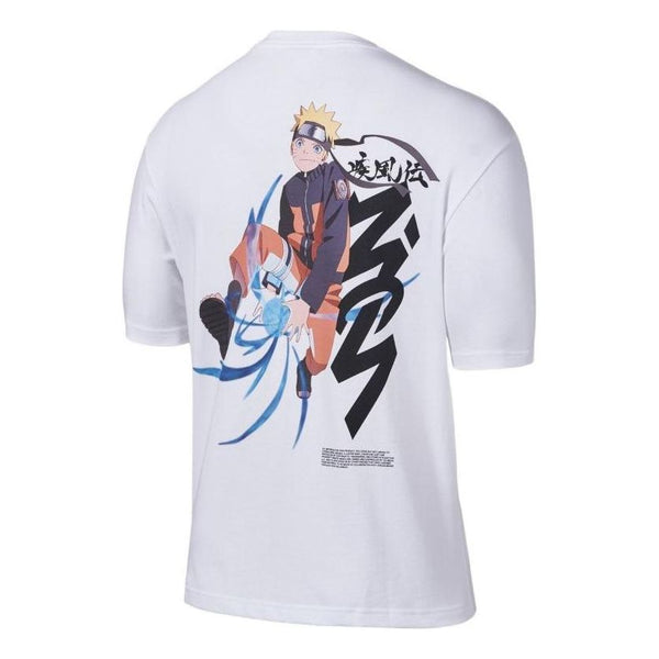 تي شيرت Air Jordan Zion 1 x Naruto Crossover Naruto Uzumaki Printed Round Neck Short Sleeve Unisex أبيض، أبيض