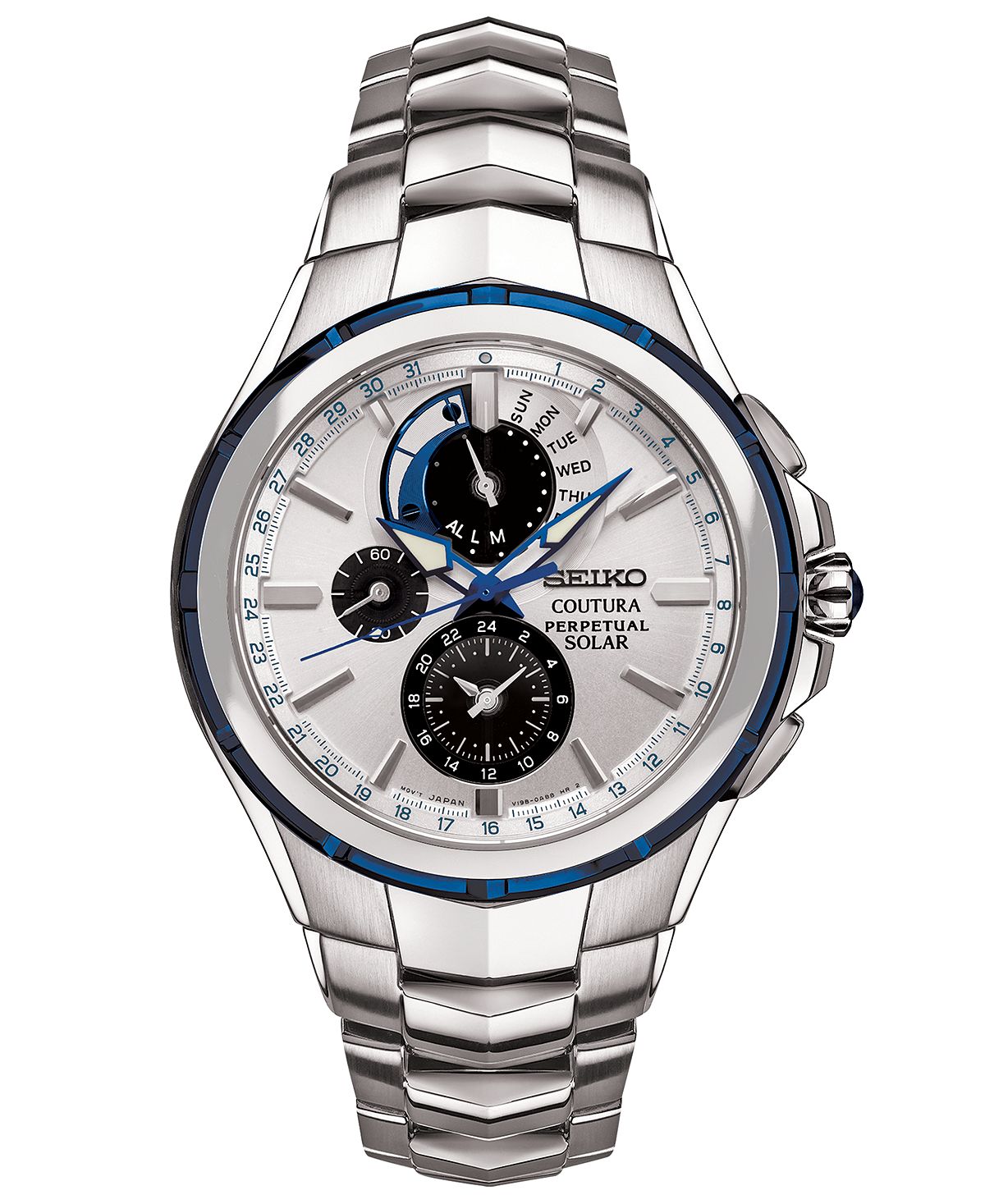 Seiko Men's Solar Coutura Chronograph Watch with Stainless Steel Bracelet 44mm