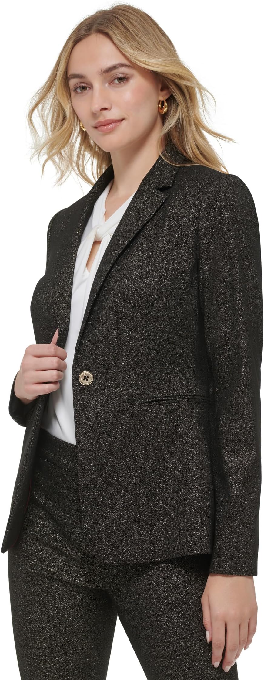 Tommy Hilfiger Shiny One Button Blazer in Black/Bronze