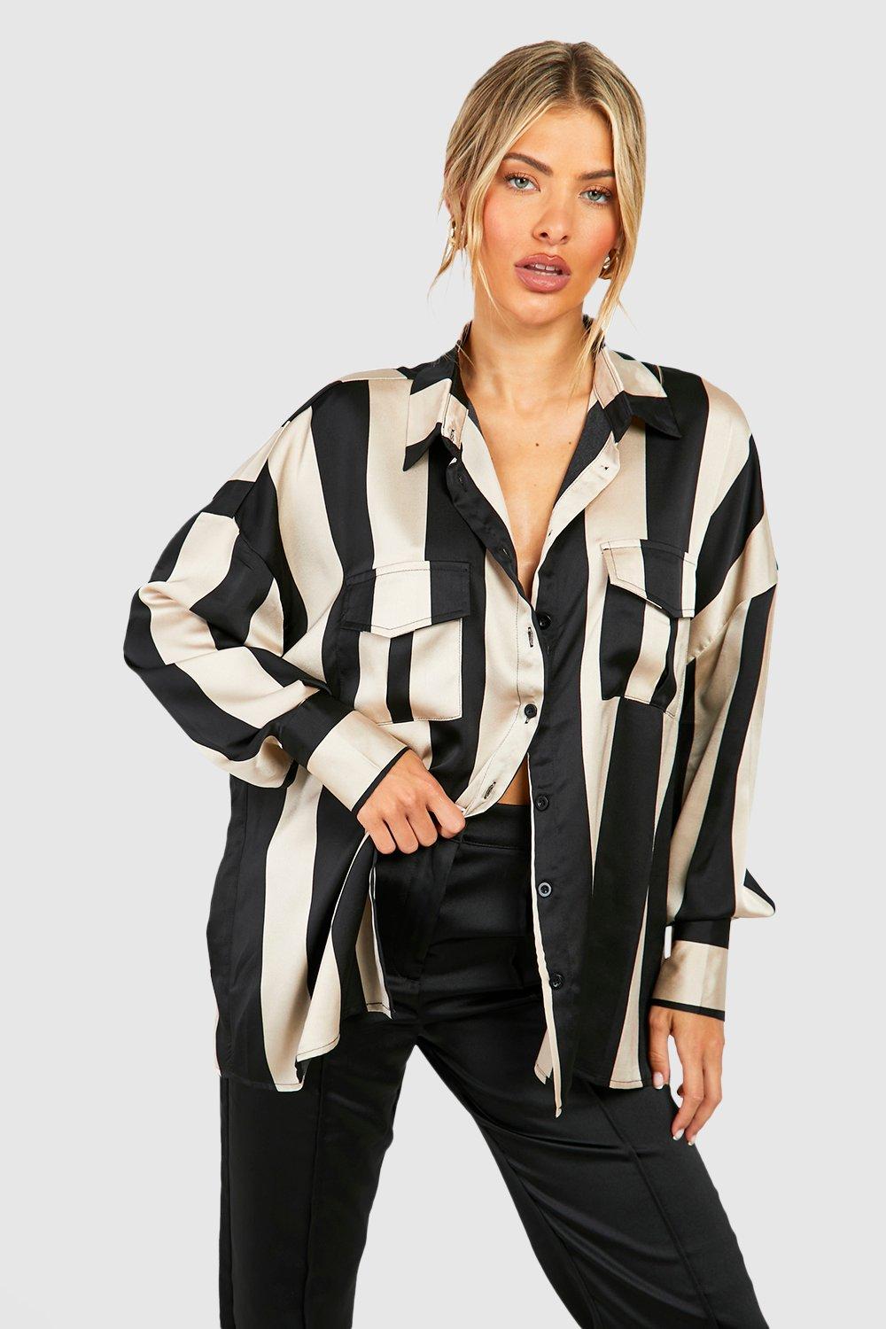 Boohoo Oversized Wide Stripe Shirt, Black