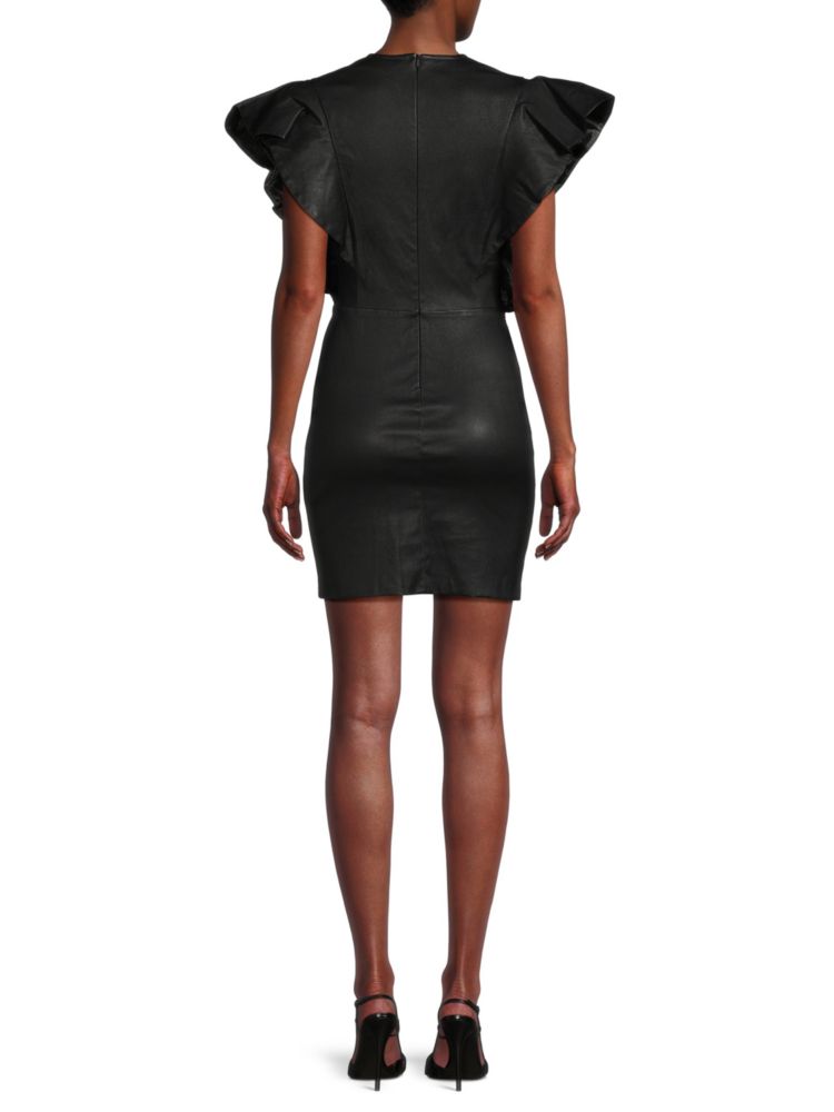 Senja Iro Leather Mini Bodycon Dress, Black