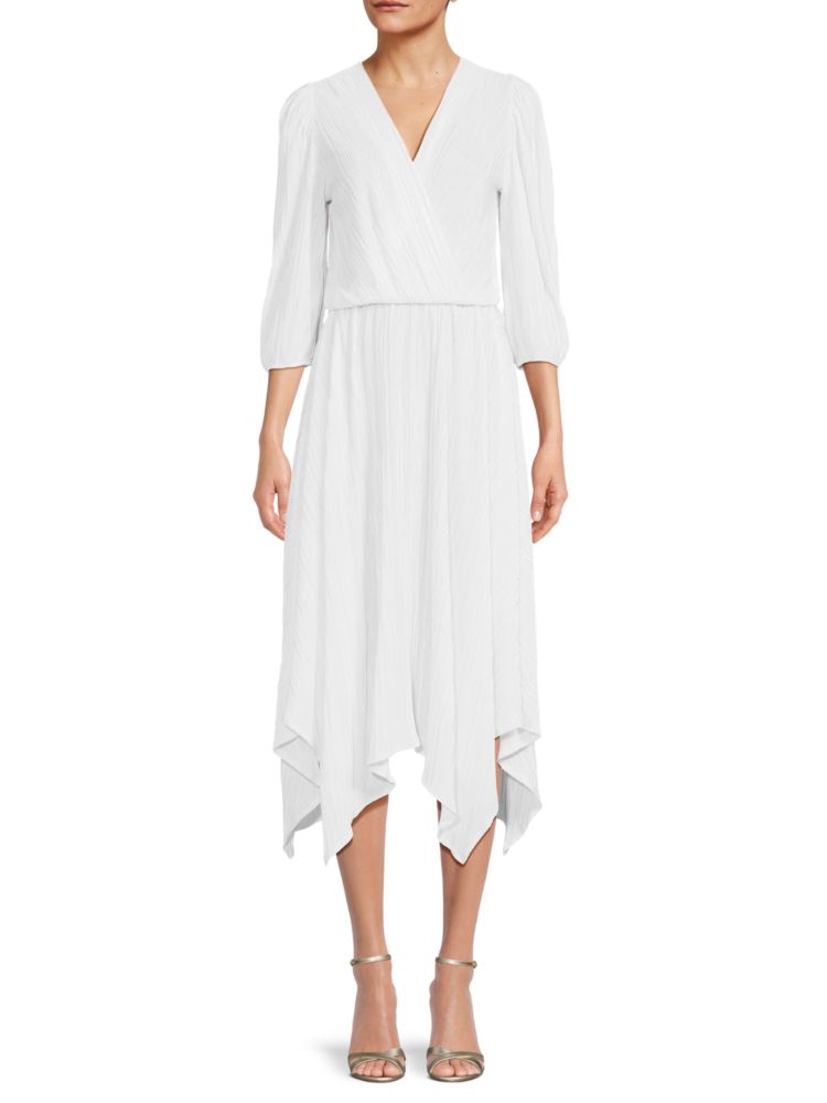 Renee C. Pleated Asymmetrical Midi Dress, White