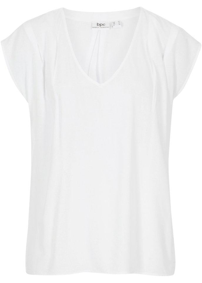 Blouse with short sleeves and v-neck Bpc Bonprix Collection, white