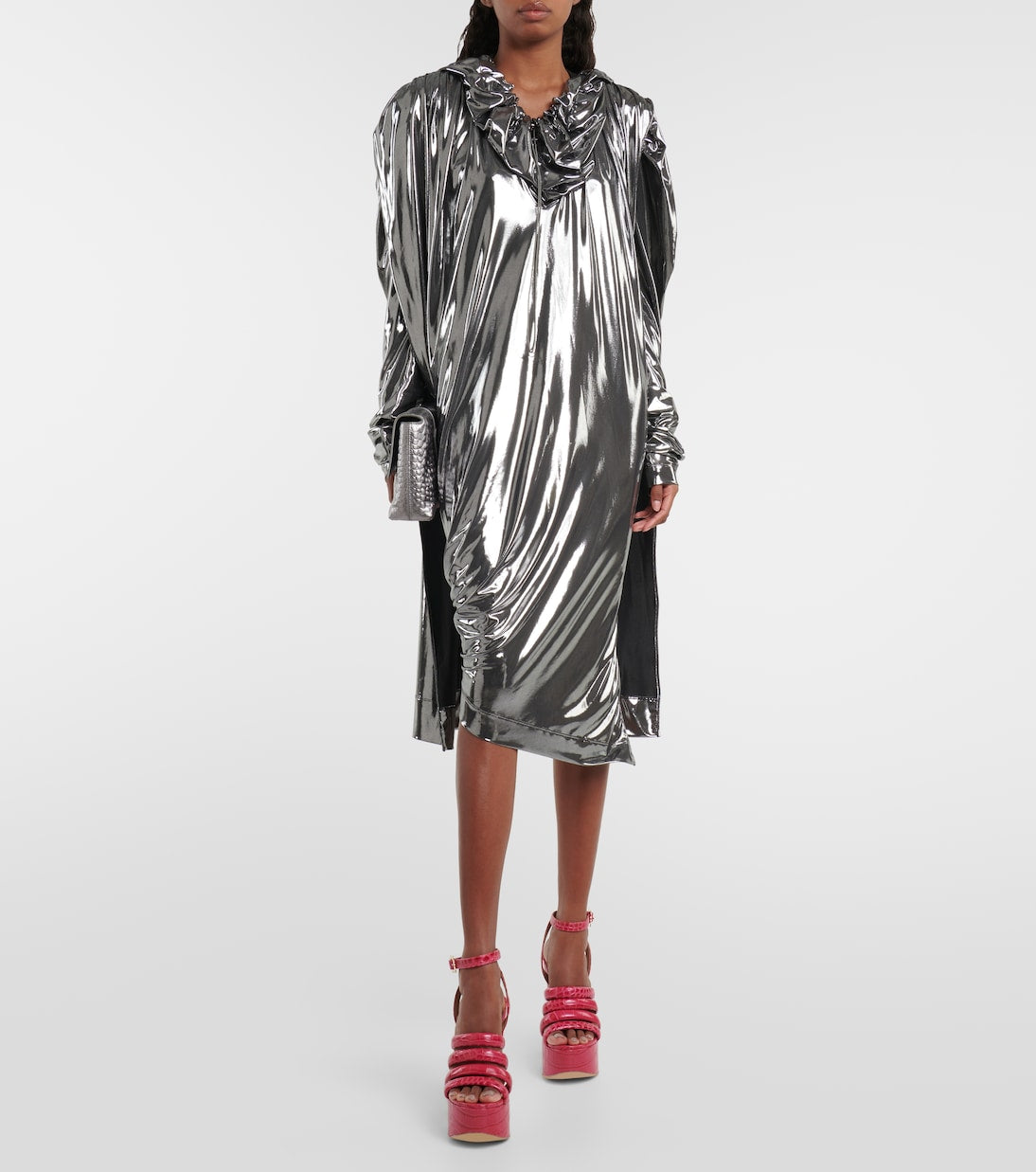 Vivienne Westwood Draped Lame Midi Dress, Silver