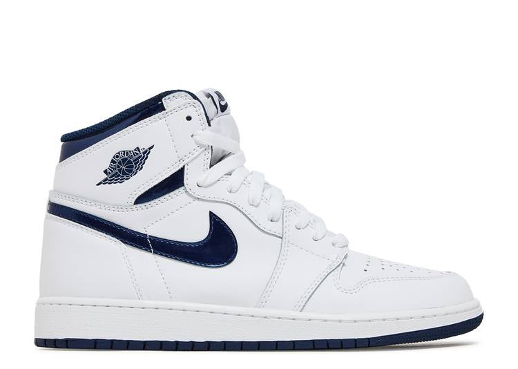 حذاء رياضي AIR JORDAN 1 RETRO HIGH OG BG 'METALLIC NAVY'، باللون الأبيض