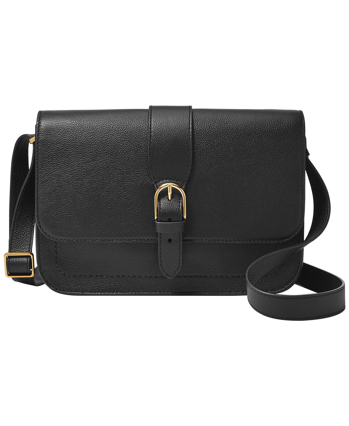 Zoey Fossil Large Leather Crossbody Bag, Black