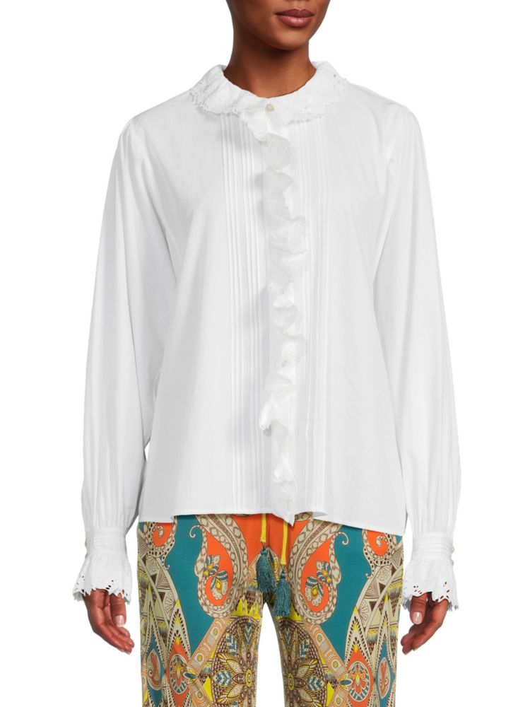 Silk blouse with ruffles and pleats Etro, white