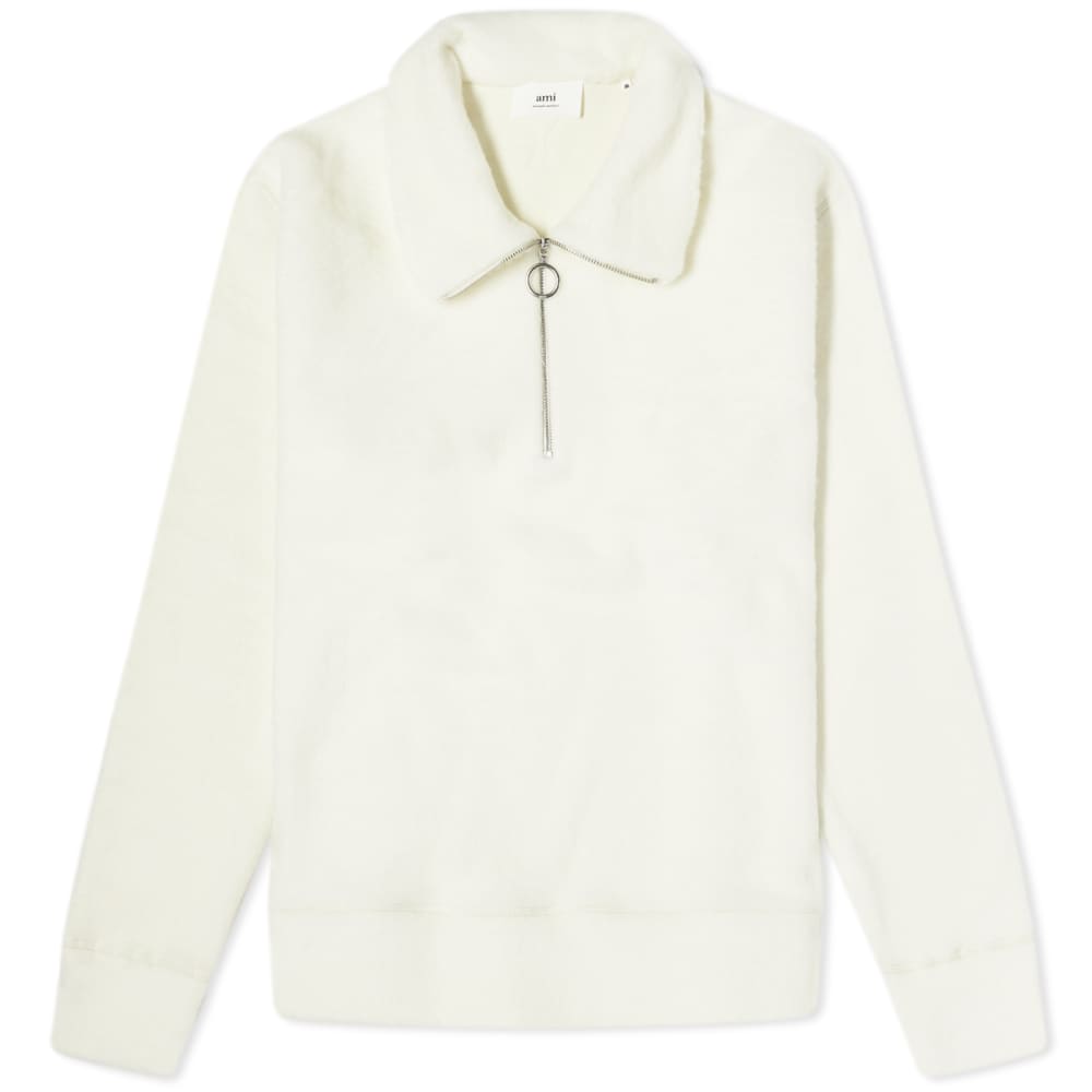 AMI Paris polo top with zip, ivory