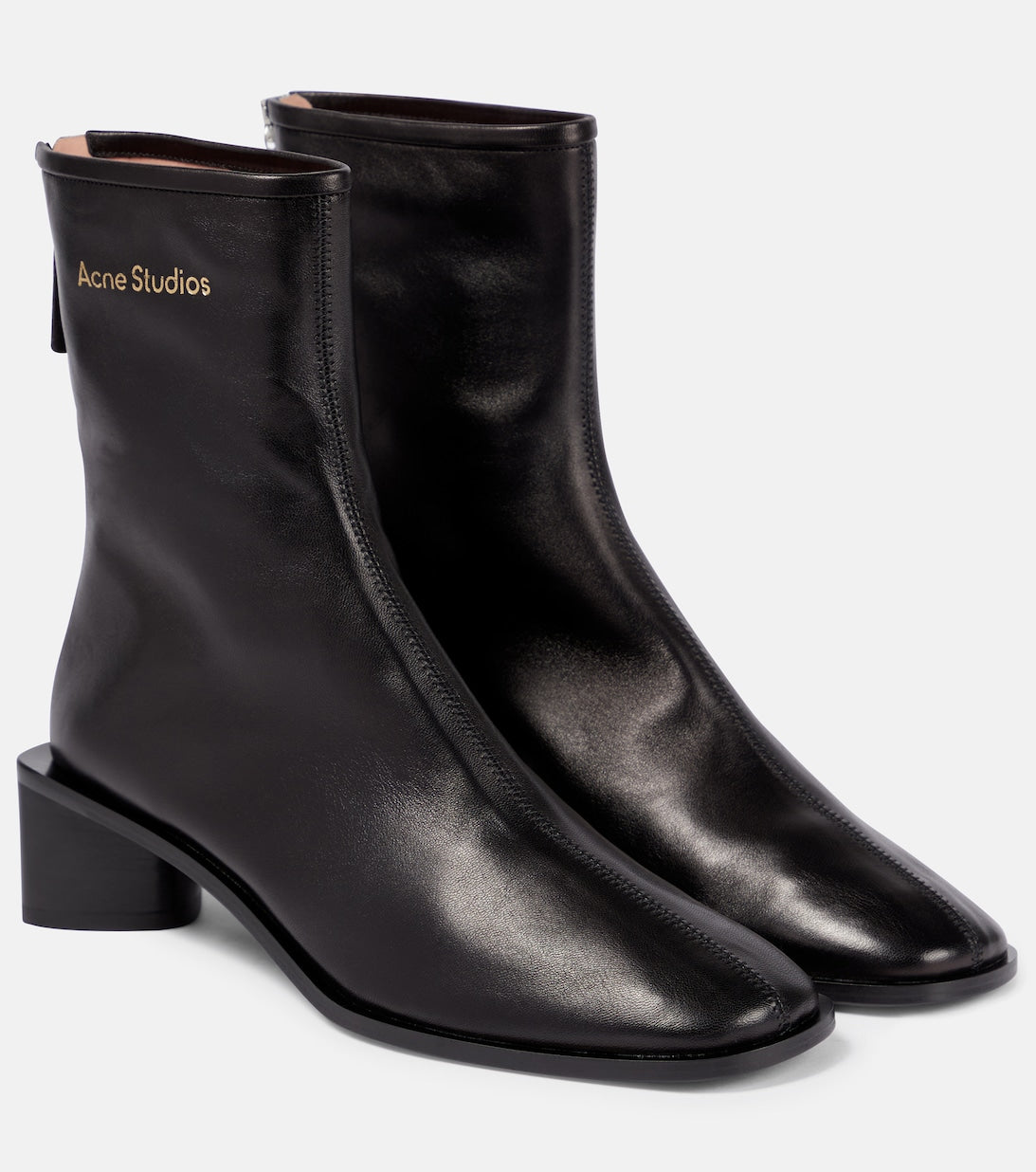 Acne Studios Logo Leather Ankle Boots, Black