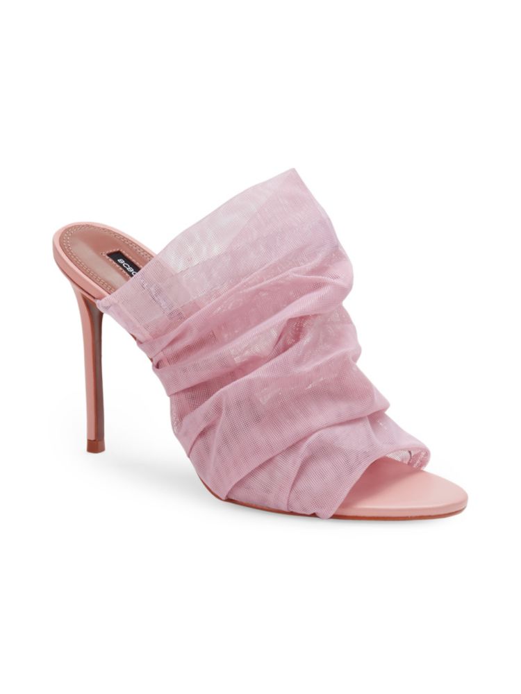 Bcbgmaxazria Sarani Mesh Pleated Mules with Heel Heels in Blush Mesh