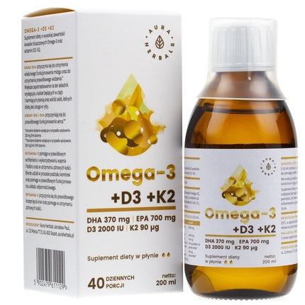 Omega-3 Dha 370 + D3 2000Iu + K2Mk7 Liquid 200ml, Aura Herbals