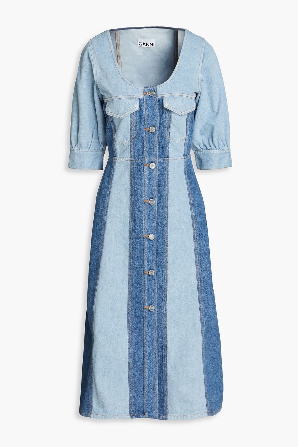 Two-tone denim midi dress GANNI, blue