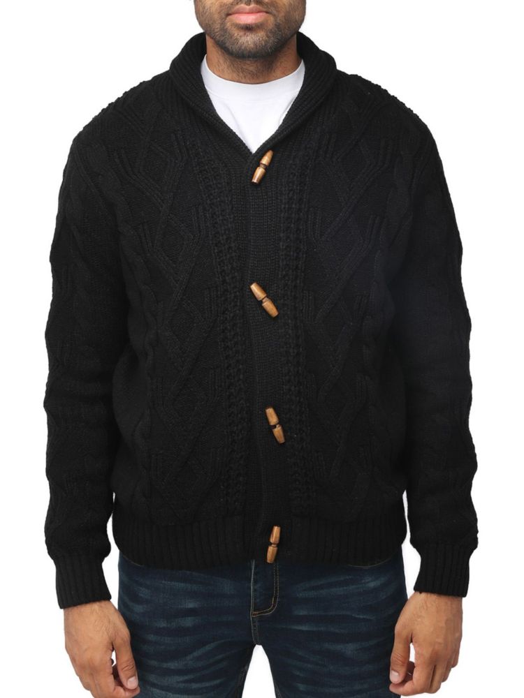 X Ray Cable Cardigan with Shawl Collar, Black