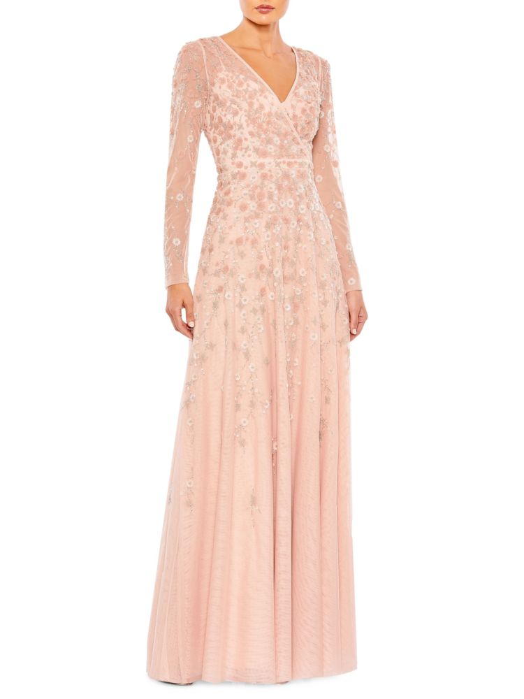 Surplice Mac Duggal Sequin Cutout Dress in Peach