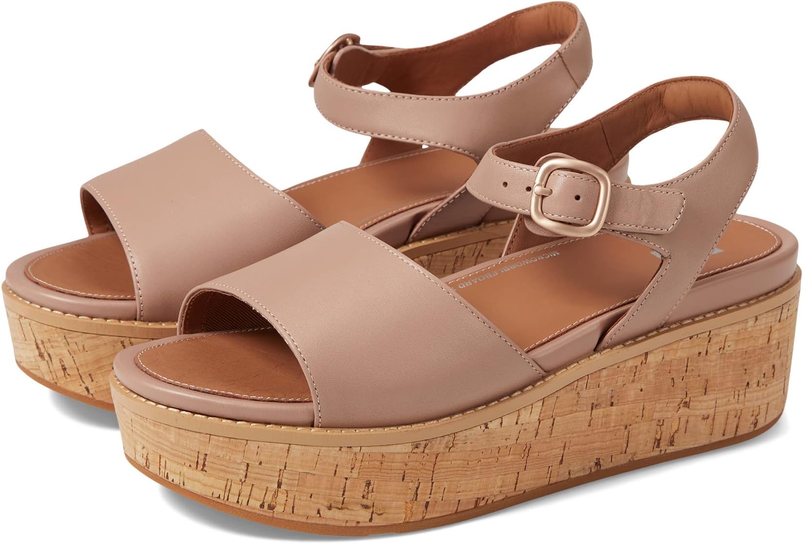 Eloise Cork-Wrap Leather Back-Strap Wedge Sandals FitFlop, beige